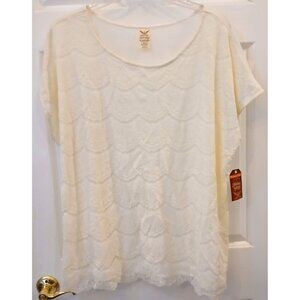 Faded Glory Womens Plus Lace Front 3X 22W-24W Polyester/Rayon Blend Cream #I-1